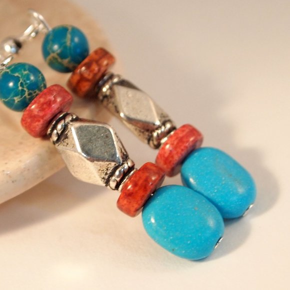 Handmade Howlite bead earrings - Picture 2 of 7